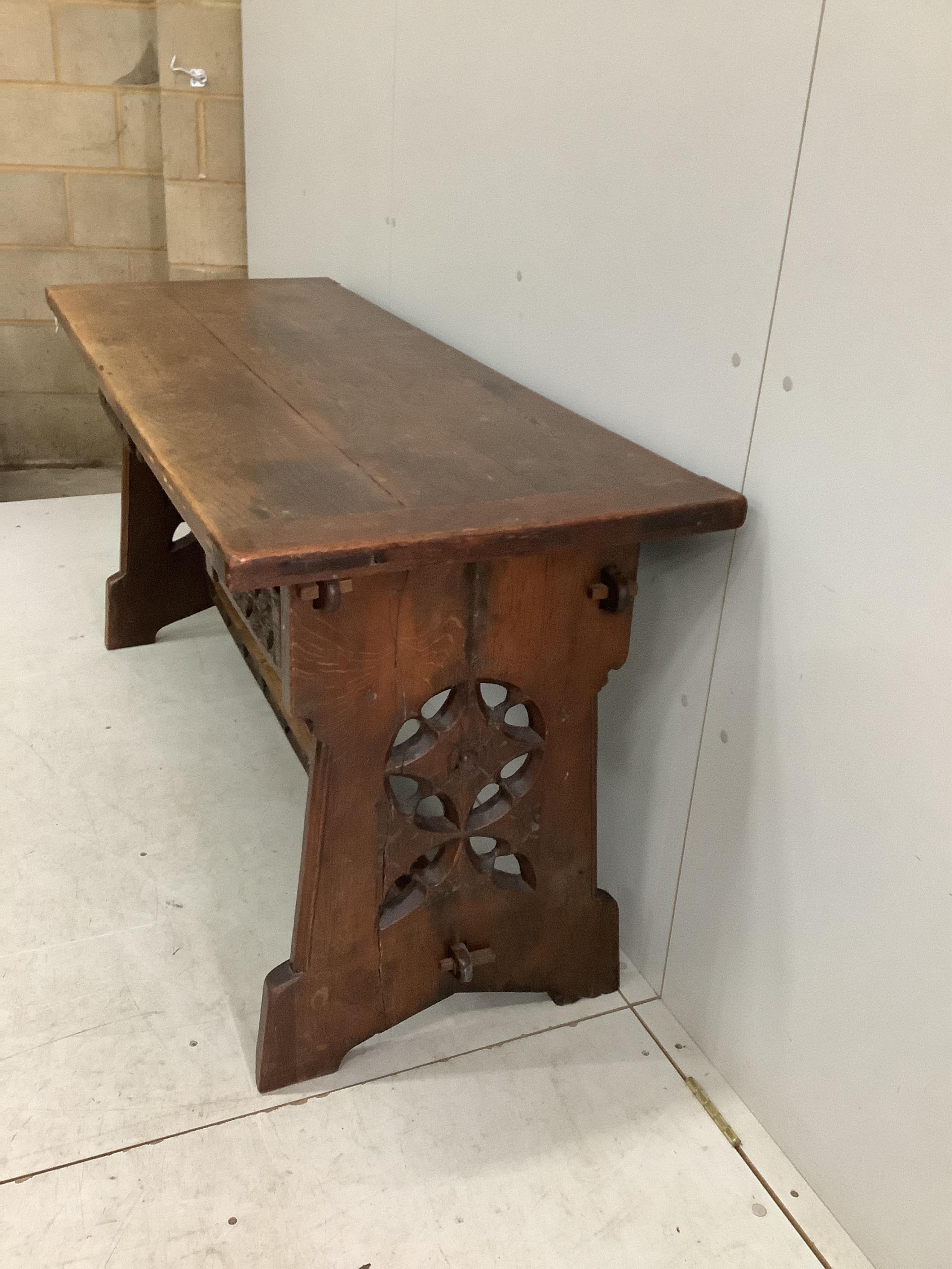 A 17th century style oak serving table, width 153cm, depth 58cm, height 75cm. Condition - fair